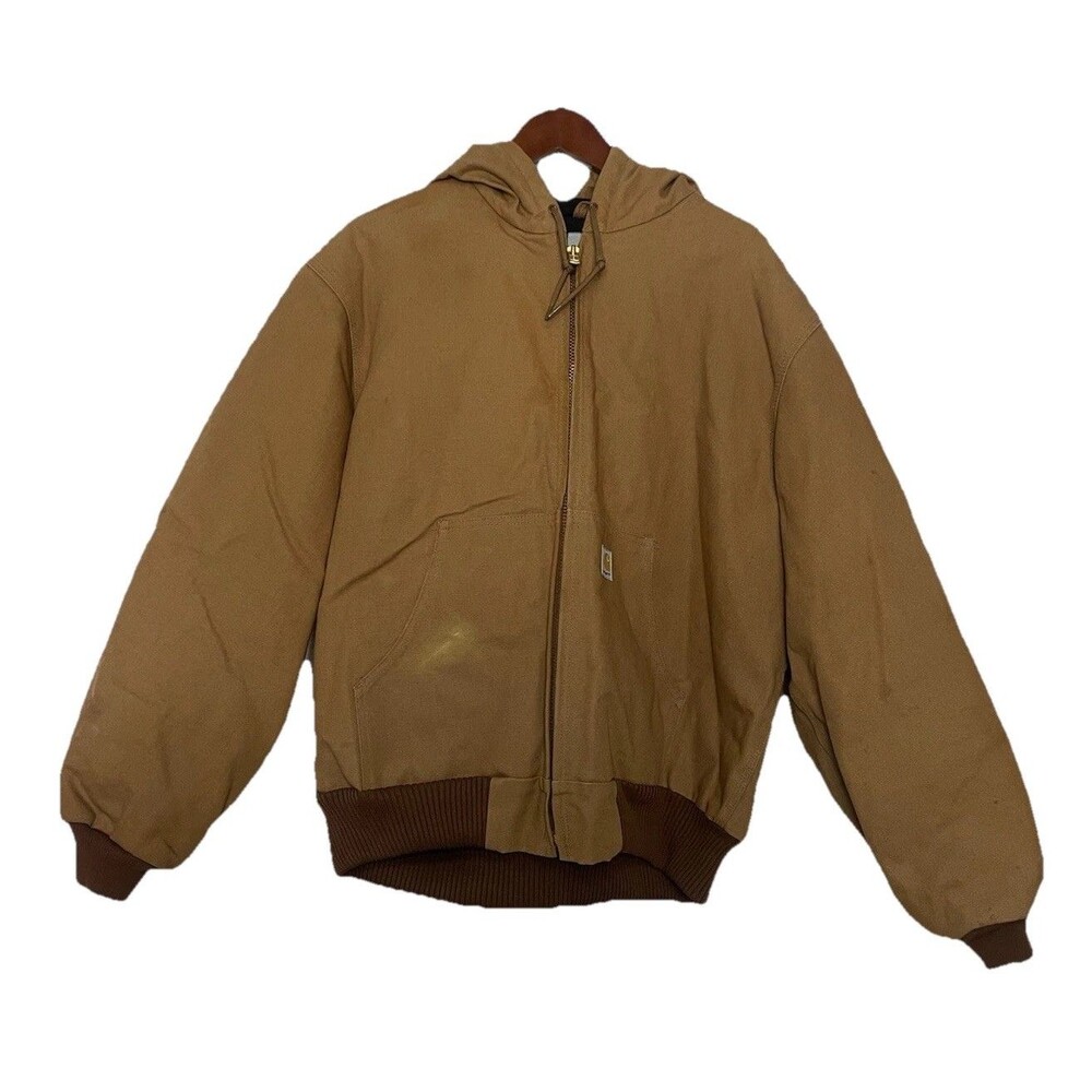 Vintage Carhartt Active Hooded Jacket Men’s Large Tan Workwear J130 BRN USA